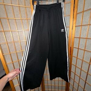 Adidas Black Wide Leg Pants with White Stripes